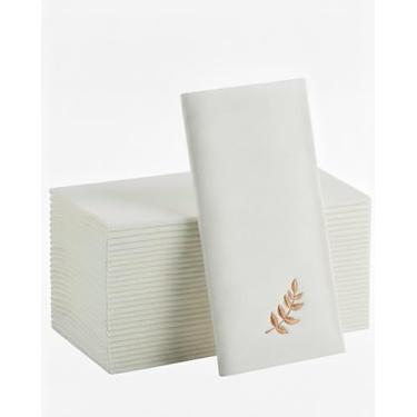 Imagem de Pacote com 50 guardanapos brancos de papel descartáveis, toalhas de mão de linho com sensação de cobre, papel decorativo para jantar, guardanapo de mão para banheiro, chá de bebê, suprimentos de festa