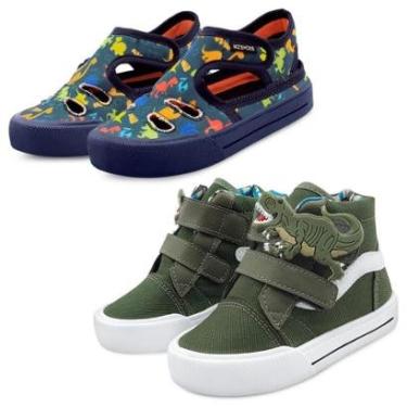 Imagem de Kit 2 Pares Tênis Infantil E Sandália Papete Menino Dinossauros Conforto Mzkid-Masculino