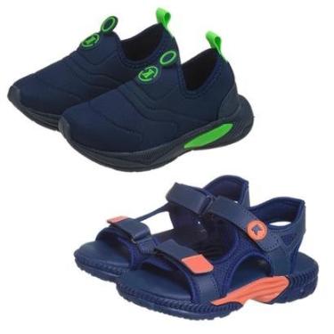 Imagem de Kit 2 Pares Tênis Infantil Menino Calce Fácil Marinho com Verde e Papete Marinho Laranja Kidstep-Masculino