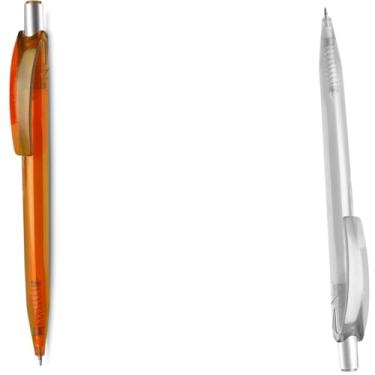 Imagem de Caneta Esferográfica Retrátil, Escrita Azul, Plástico, Kit com 1 e 2 Unidades (Laranja e Transparente)