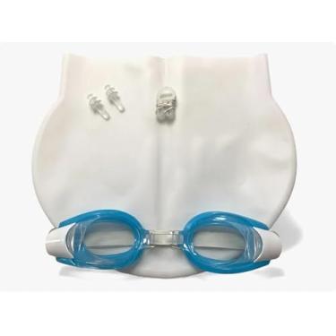 Imagem de Kit Natação Mergulho Infantil Óculos de Piscina Touca Protetor Nariz Ouvido (Branco)