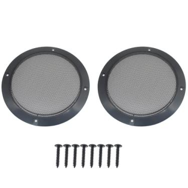 Imagem de OZXNO 2 peças de grade de alto-falante de malha de metal de 16,5 cm, capa protetora para grade de subwoofer com parafusos de montagem para alto-falante de carro de áudio doméstico (preto)