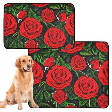 Imagem de Almofadas de xixi laváveis para cães, impermeável, tapete para gaiola de cachorro, fofo, vibrante, vermelho, rosa, verde, folhas, gatos, reutilizável, absorvente para cães, treinamento de penico
