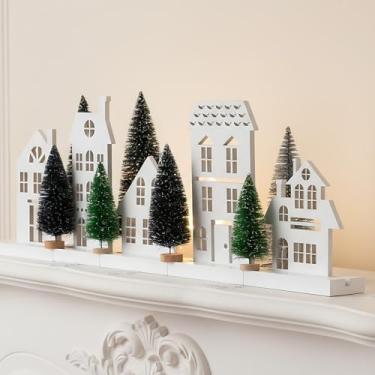 Imagem de Kathfly 16 peças de decoração de mesa de Natal de madeira para casa e árvore centro de mesa casa de fazenda centro de casa branca decoração de casa cozinha rack suprimentos