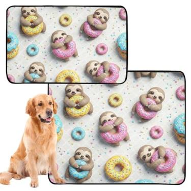 Imagem de TSENQUE Cute Sloths Donuts Icing Sprinkles Cat Pet Pad Reutilizável Pee Pads Lavável Impermeável Tapete para Caixote Absorvente Whelping Pad, Pequeno x Pacote com 3