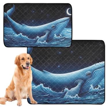 Imagem de Baleia Azul Oceano Noite Lavável Cachorro Pee Pads Pet Reutilizável, Antiderrapante, Impermeável, Tapete Absorvente, Médio + Grande, Conjunto de 2