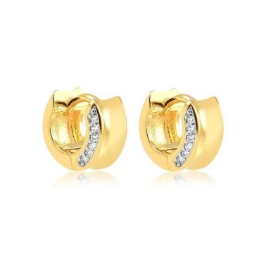 Imagem de Brinco Argola Média Pedras Zircônia Folheado A Ouro - Radhau Joias, Ún