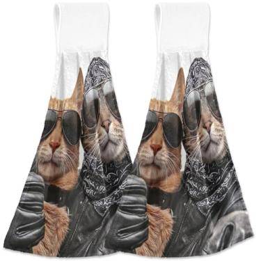 Imagem de TSENQUE Toalhas de mão personalizadas com laço para pendurar moda cachorro gato bonito forno toalha de dedo conjunto de 2 toalhas de cozinha de outono ultra absorventes verdes rosa fofas, 46 x 35