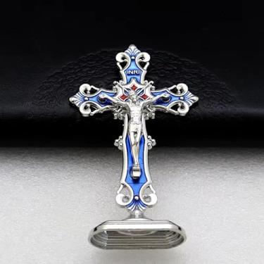 Imagem de 【Liga de zinco durável】 Enfeite de cruz para Natal e carro estatueta em forma de cruz, enfeites de Natal para painel de carro, decoração de casa e escritório - azul prateado