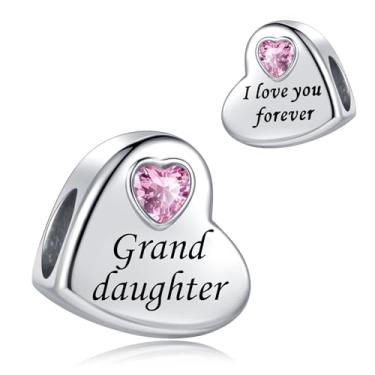 Imagem de Pingente de coração de amor rosa para neta serve para pulseiras Pandora berloques de Natal, aniversário, joias de presente para mulheres, avó, família