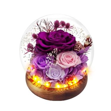 Imagem de Eascor Preserved Rose Forever Flores em cúpula de vidro, presentes para mulheres, flores reais de longa duração, presentes de aniversário rosa eterna vermelha para mãe, dia dos namorados, aniversário