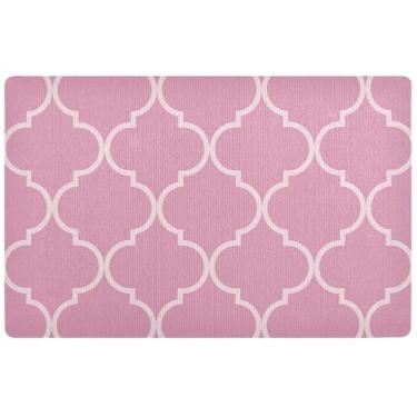 Imagem de TSENQUE Tapete de porta rosa coral marroquino personalizado tapete engraçado à prova d'água tapete de cachorro absorvente tapete lamacento grande tapete de porta frontal entrada externa 81 x 50 cm