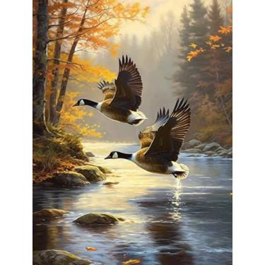 Imagem de Kits de arte de diamante para adultos, animais selvagens, gansos canadenses, pássaros em voo, 5D, faça você mesmo, pedra redonda com strass, artesanato, pinturas para decoração de parede de casa 11,7
