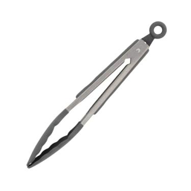 Imagem de Pegador de Cozinha Multiuso 27cm em Aço Inox com Ponta de Silicone Cinza - Pinça Culinária Premium para Churrasco, Saladas, Grelhados e Buffet