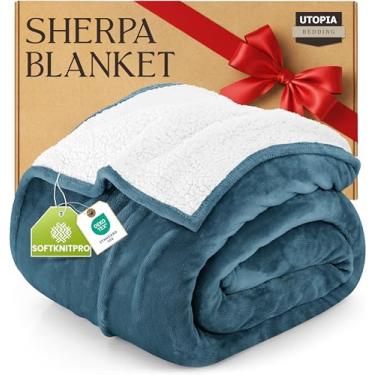 Imagem de Utopia Bedding Cobertor sherpa King Size (azul pedra, 222 x 260 cm) - Cobertor reversível de lã macia de pelúcia para cama, sofá, acampamento e viagens