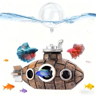 Imagem de Civore Decoração de aquário flutuante, ornamento de aquário submarino retrô fofo com 1 bola flutuante, acessório de aquário seguro de resina para betta, ciclídeos, peixes dourados, camarões e