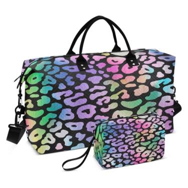 Imagem de CEBUGI Bolsa feminina acolchoada com estampa de leopardo arco-íris grande bolsa de viagem de fim de semana bolsas hospitalares para trabalho de parto e parto