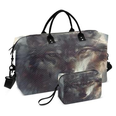 Imagem de CEBUGI Bolsa feminina acolchoada com lobo, grande, bolsa de viagem de fim de semana, bolsas hospitalares para trabalho de parto e parto