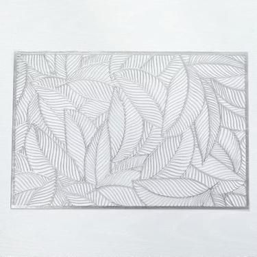 Imagem de Kit 4 ou 6 Jogo Americano Mesa Posta Antiderrapante Resistente ao Calor para Jantar (folhas quadradas prata,4 Pecas)