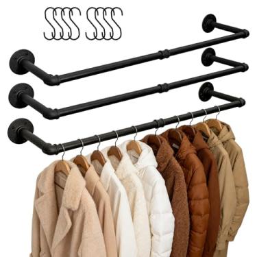 Imagem de Aduanbang Suporte para roupas de tubulação industrial, suporte de parede resistente de 97 cm, barra de ferro preto, haste de suspensão removível para armazenamento de armário