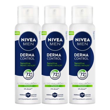 Imagem de Kit 3 Desodorante Nivea Men Derma Control Sensitive Aerossol 72h Antitranspirante 150ml