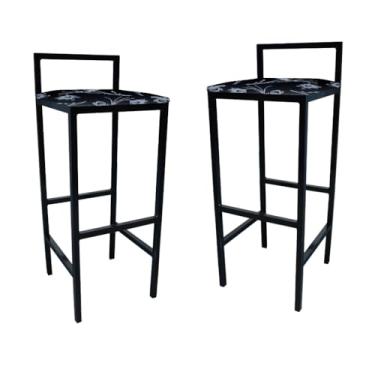 Imagem de Kit com 2 Banquetas Altas Estilo Industrial - Cozinha, Balcão e Bar, com Encosto, MDF e Espuma(Preto Floral)