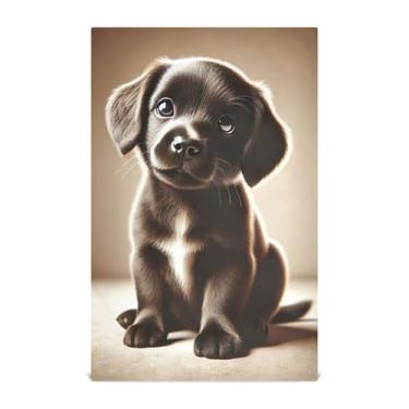 Imagem de Joisal Toalha de chá de mão fofa doce cachorro preto olhos inocentes toalhas de prato para cozinha decorativa para pratos de secagem fina secagem rápida 45 x 71 cm, 1 pacote