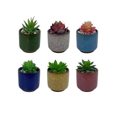 Imagem de Mekenluo Pacote com 6 vasos pequenos para suculentas de 5 cm, mini vasos de cerâmica com drenagem para cactos, ervas, decoração de mesa de escritório em casa (não inclui plantas)