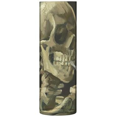 Imagem de Vangogh Caveira Esqueleto Cigarro Vaso de Flores Redondo Bonito Cilindro Vasos de Flores para Centros de Mesa com Estampa Floral, 30 cm x 9,9 cm