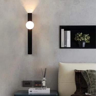 Imagem de Lâmpadas de Parede LED Interior Moderno Minimalista Design Iluminação de Parede de Metal com Interruptor Acrílico Sombra Arandela para Sala de Estar Quarto Cabeceira Escada (Luz Quente Preta, 40 cm)