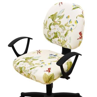 Imagem de Smiry Capas de cadeira de escritório impressas com elasticidade, capa universal lavável removível para cadeira rotativa, capa para assento + encosto - bege e verde