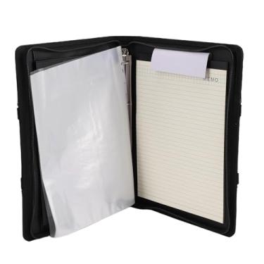 Imagem de Hyuduo Portfólio de Couro PU para Tablet, Pastas de Apresentação de Documentos Bloco de Notas Com Fechamento Com Zíper Com 10 Bolsos de Arquivo 30 Folhas 4 Anéis Fichário Preto