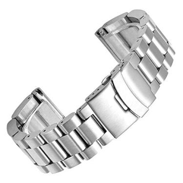 Imagem de Juntan Pulseira de relógio de aço inoxidável super grossa e pesada de 22 mm prata escovada com fecho de mergulhador