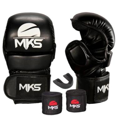 Imagem de Kit Luva Mma Profissional Competition Shooter Black + Bandagem + Protetor Bucal - MKS Combat (P/M)