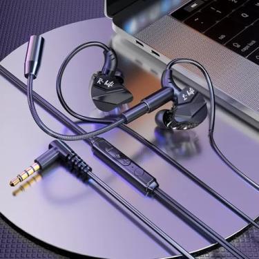 Imagem de Fones de ouvido com fio para jogos com microfone, monitores intra-auriculares de graves profundos, fones de ouvido com cancelamento de ruído HiFi para chamadas de vídeo e jogos de música