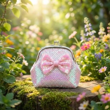 Imagem de Bolsa tiracolo com laço de lantejoulas, porta-cartões cintilante com alça ajustável, mini bolsa de noite para eventos especiais, Branco, Bolsas de mão