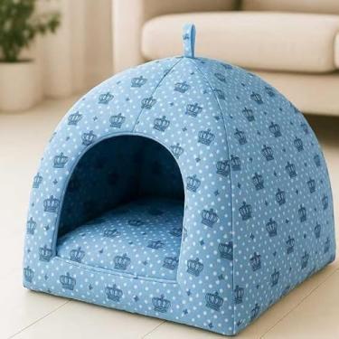 Imagem de Cama e Toca Pet 2 em 1 – Almofada Removível, Fundo Impermeável – Conforto para Cães e Gatos Pequenos e Médios(Azul Coroa,M)