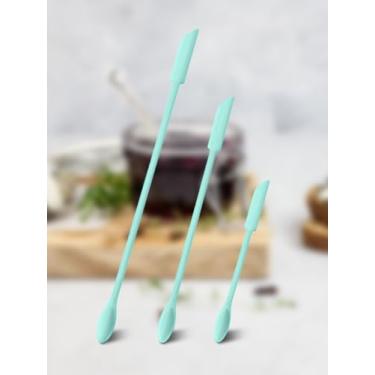 Imagem de 3 espátulas de maquiagem, conjunto de espátulas de silicone, mini espátula pequena para garrafa de alimentos, espátula de beleza, frasco de loção minúsculo raspador para tirar a última maquiagem