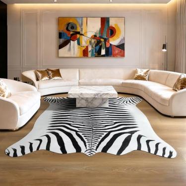 Imagem de Easycozy Tapete com padrão de zebra sintética: 15 x 18 cm, couro bovino sintético, estampa de vaca espessa para quarto, sala de estar, decoração de escritório em casa