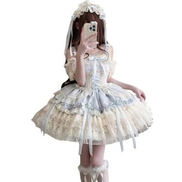 Imagem de Sweet Lolita vestido curto laço acabamento em renda vestido de festa princesa vestido de festa vestido de festa sem mangas vestidos coquetel (EUA, alfa, médio, regular, regular, azul)