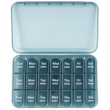 Imagem de Daviky Organizador de comprimidos 3 vezes por dia, caixa de comprimidos semanal de 7 dias, estojo de comprimidos de viagem com recipientes grandes, estojo de comprimidos para vitaminas, medicamentos