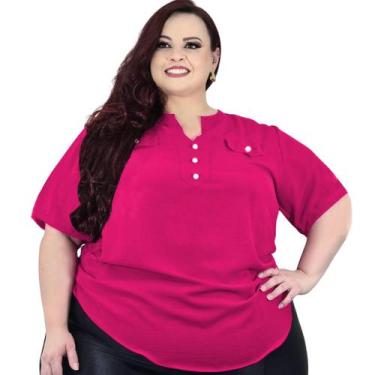 Imagem de Blusa Camisa Social Feminina Plus Size Botão E Lacinho Festa Luxo Teci