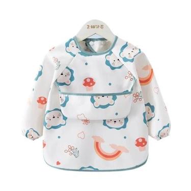 Imagem de Babador Impermeável De Manga Longa Para Crianças Com Bolso Para Alimen
