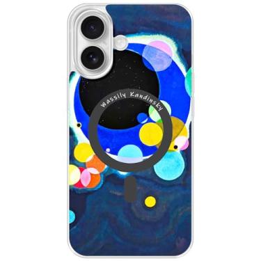 Imagem de Berkin Arts Capa transparente transparente compatível com iPhone 16 [compatível com Magsafe], campo de cores coloridas Moongate (vários círculos por Wassily Kandinsky)