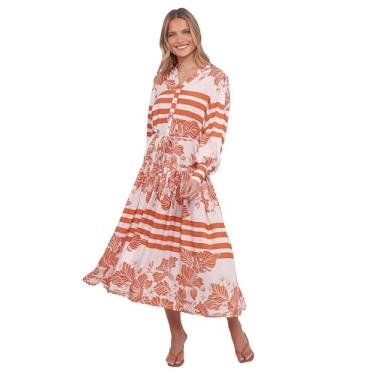Imagem de Petal & Pup Vestido feminino Jules-manga comprida branco-laranja, Branco/Laranja, PP