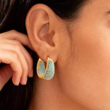 Imagem de Brincos de argola azul vintage para mulheres, joias de ouro grosso, acessórios modernos para roupas ocidentais, presentes de amizade, dia dos namorados