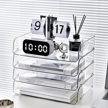 Imagem de GLOGLOW Caixa de Armazenamento de A4, Organizador de Arquivo de Plástico Transparente Empilhável para Uso Em Mesa de Escritório, Suprimentos de Armazenamento (Transparente 32,5x2