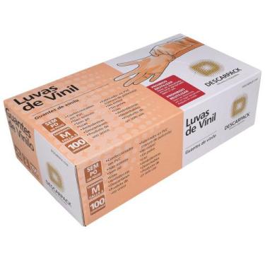 Imagem de Luva de Vinil Descarpack Transparente Sem Pó - Tamanho M (100 Unidades