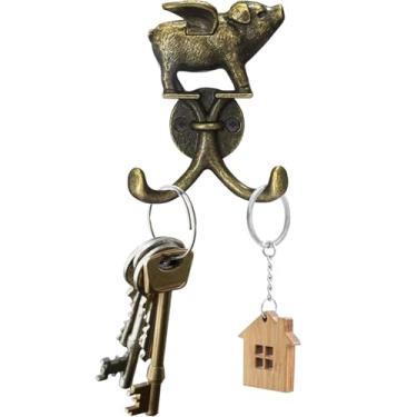 Imagem de Gancho duplo decorativo de parede de porco voador fofo para pendurar casaco, chaves, chapéus, toalha, pequeno, vintage, liga de zinco, gancho multiuso para casa de fazenda, banheiro, cozinha, quarto