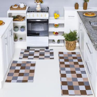 Imagem de Jogo de Passadeira + Tapete 3 pç Jacquard Antiderrapante Cozinha Corre